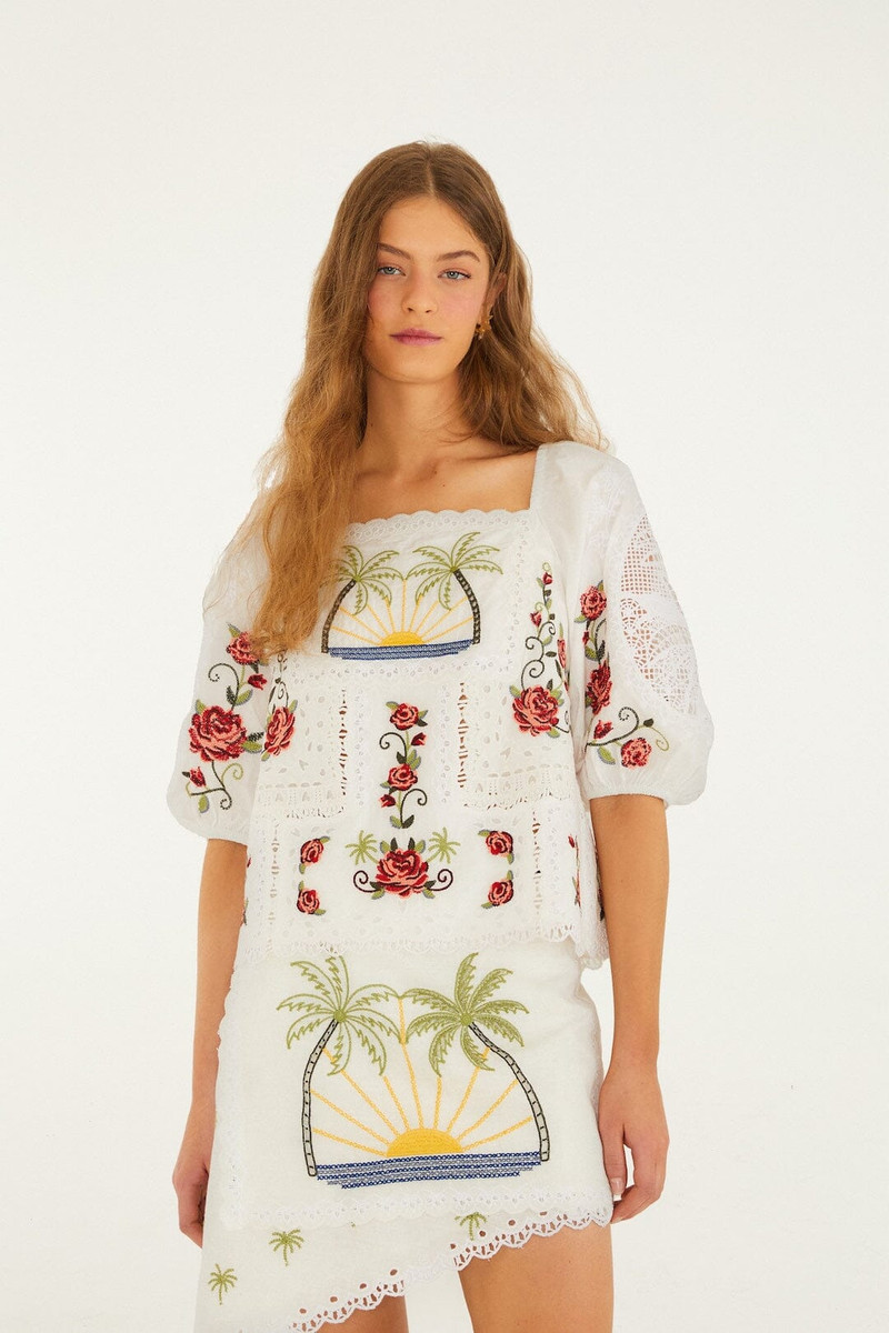 Off-White Tropi Scarf Embroidered Organic Cotton Blouse 1