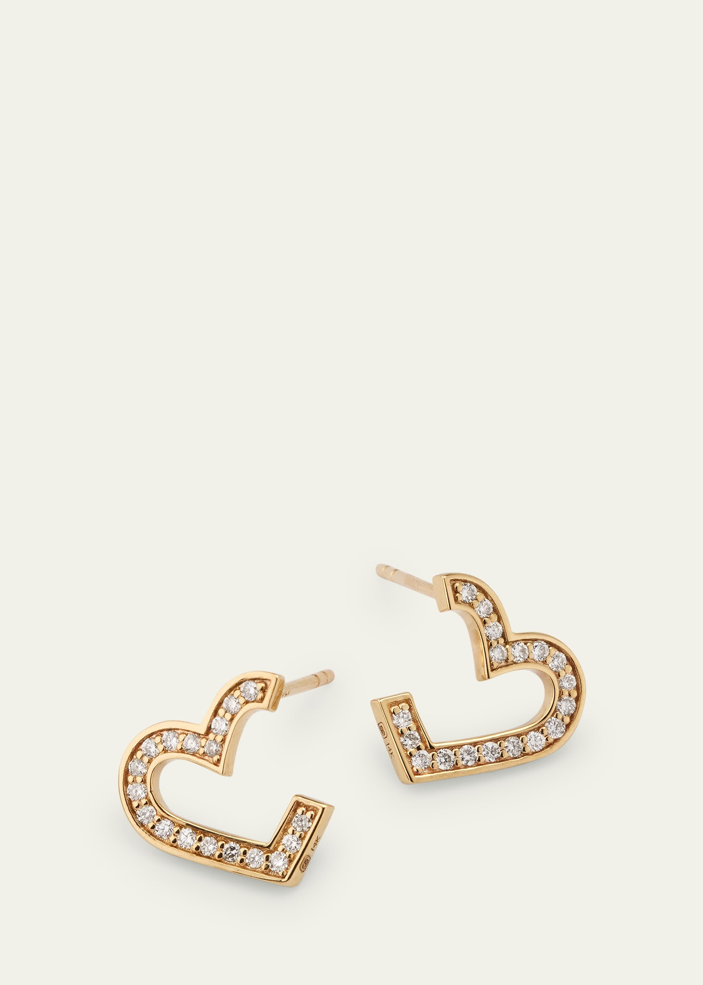 14K Yellow Gold Small Diamond Pave Heart Wrap Hoop Earrings - 3