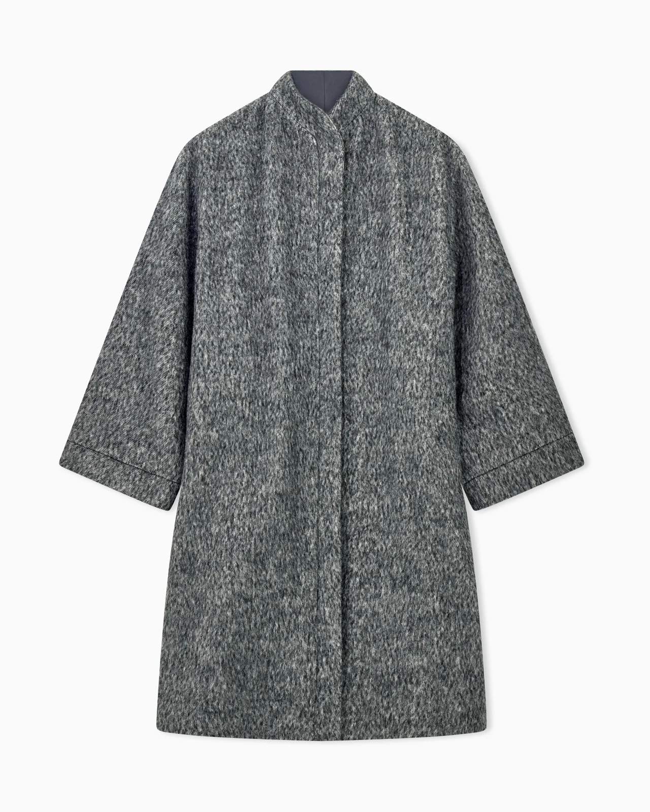 MELANGE WOOL BLEND COAT WITH A STAND-UP COLLAR AND BACK BELT - 1