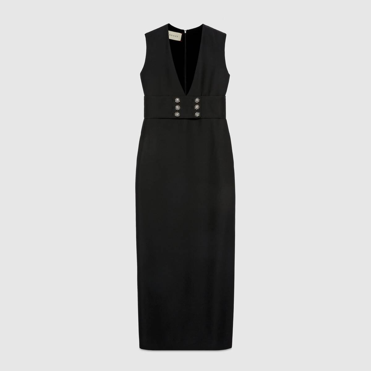 Long wool silk V-neck dress - 1