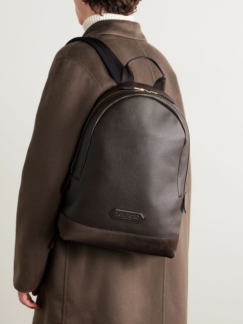 TOM FORD Suede-Trimmed Full-Grain Leather Backpack Brown outlook