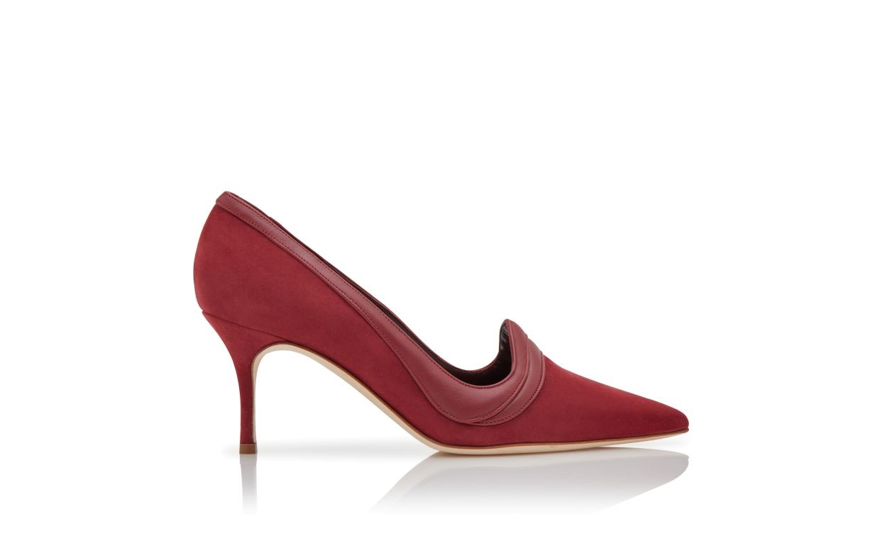 Dark Red Suede Pointed Toe Pumps - 1