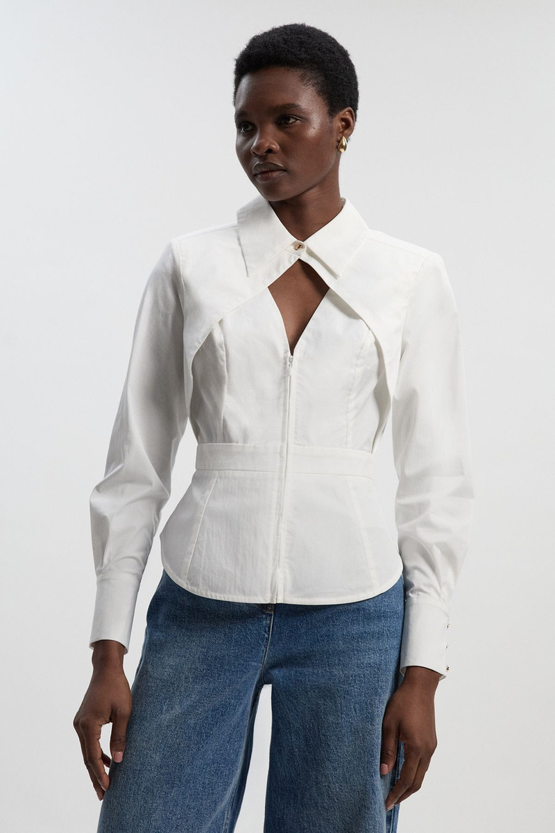 Stretch Cotton Cut Out Detail Woven Shirt 1