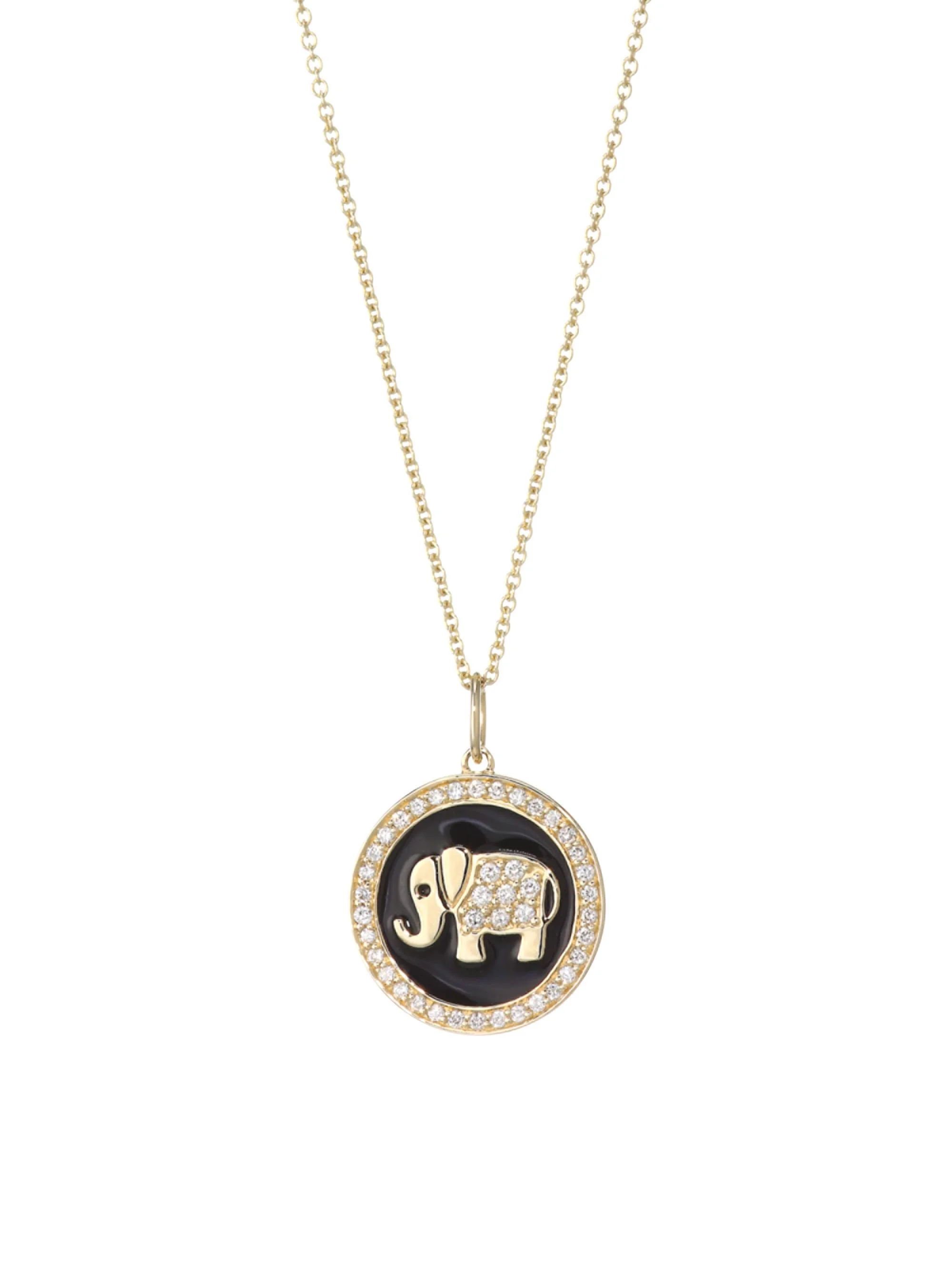 Women's Pavé Diamond & 14K Yellow Gold Enamel Elephant Pendant Necklace - 1