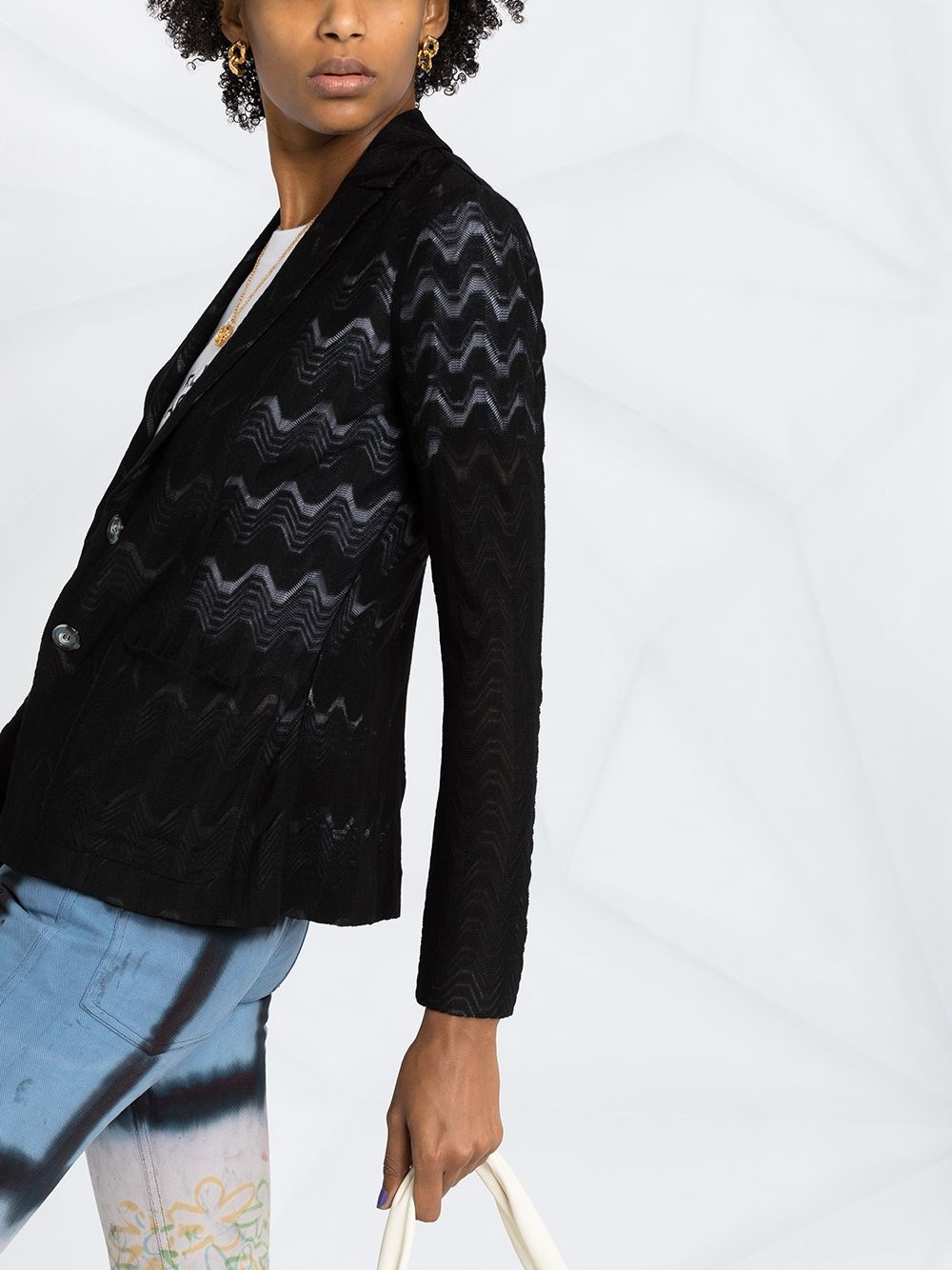 geometric-pattern knit blazer - 3