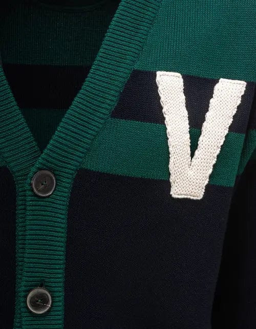 Valentino Navy Blue & Green V Logo Patch Cardigan - 3