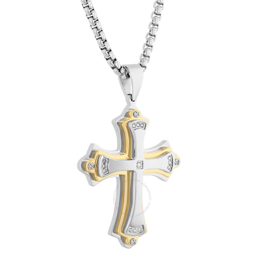 Robert Alton - Robert Alton .07CTW Diamond Stainless Steel With White and Yellow Finish Men's Cross Pendant - 2