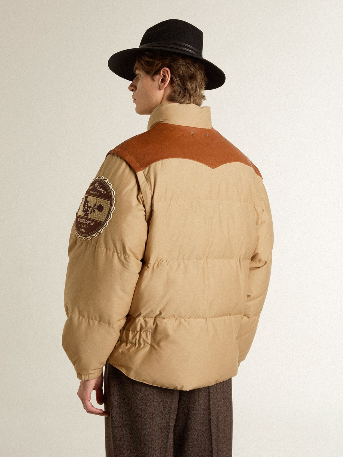 Beige bomber jacket with leather and patch details - 4