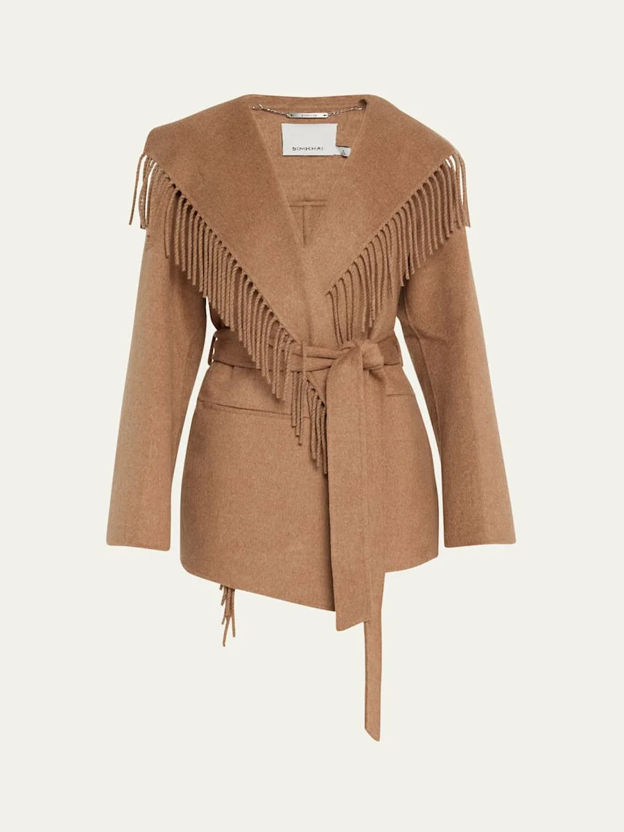 Rowen Fringe Belted Wool-Blend Jacket - 1