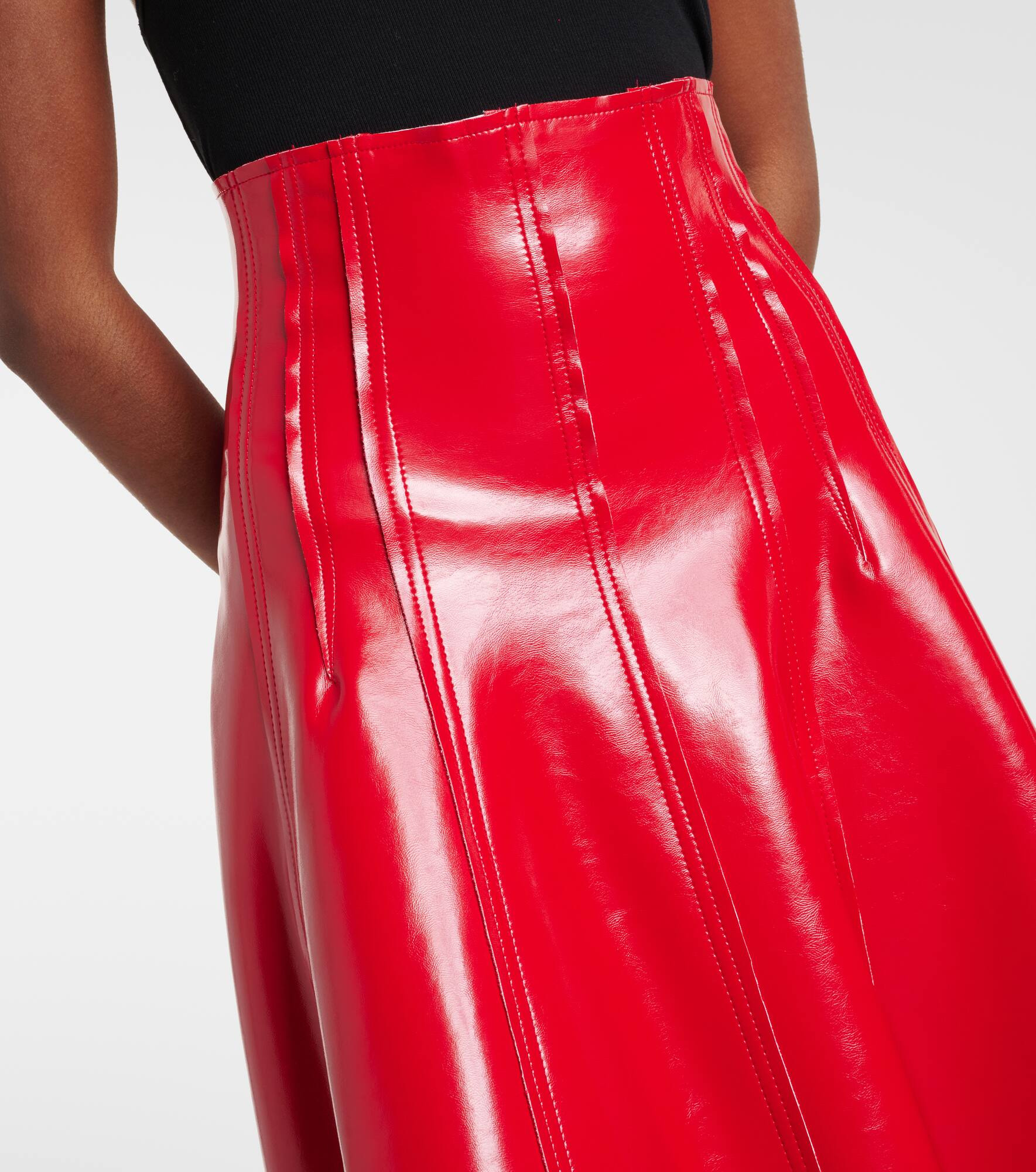 Pleated faux leather midi skirt - 4