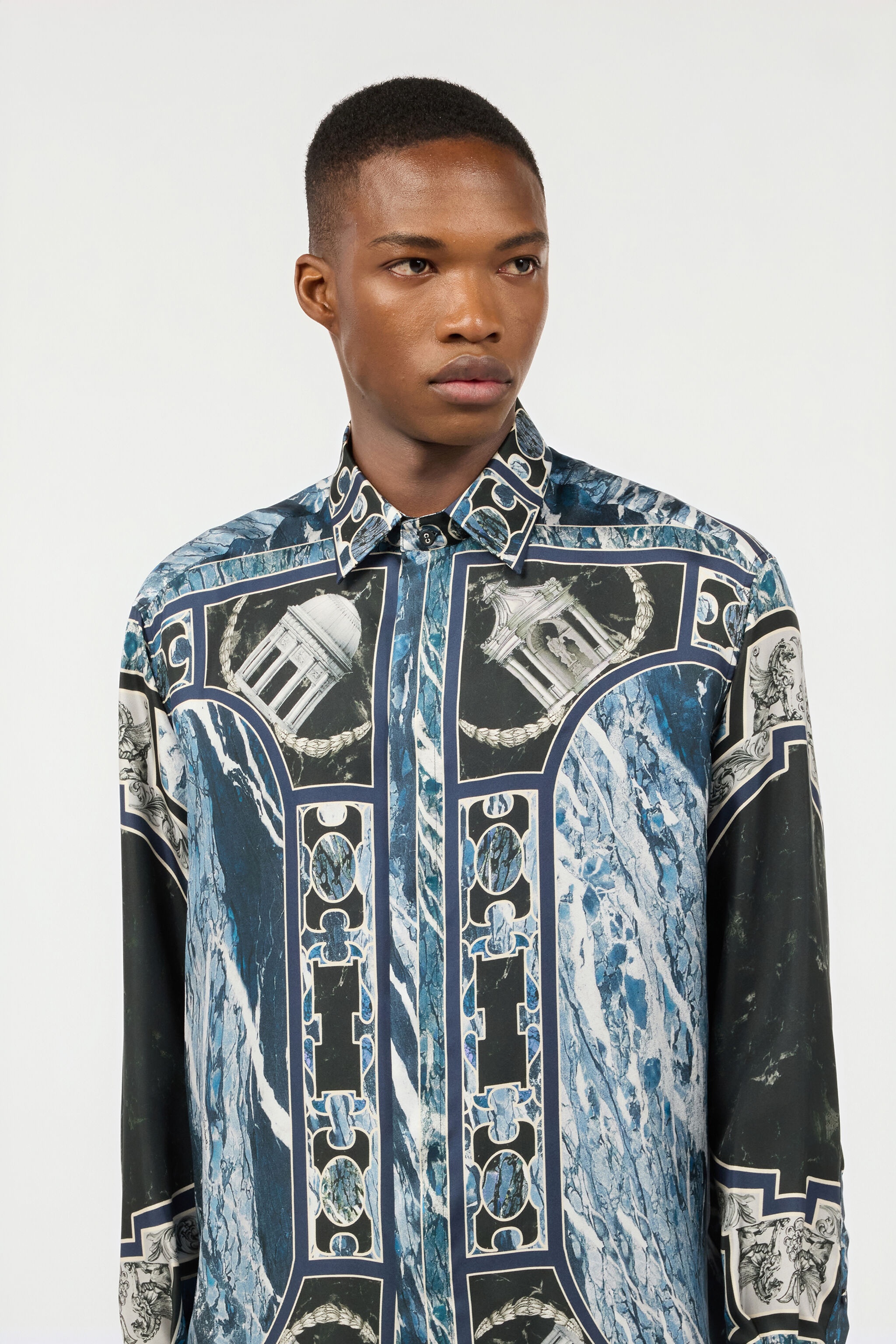 Shirt With Marble Print And Embellishments - 6