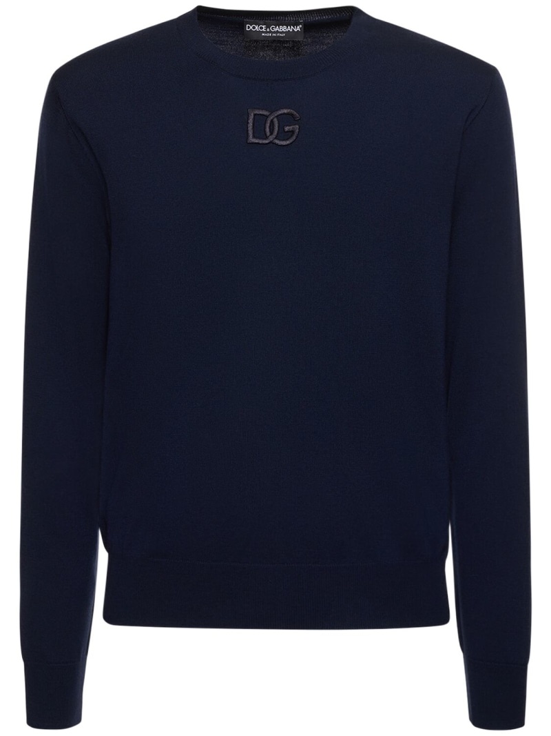 Logo embroidered wool crewneck sweater - 1