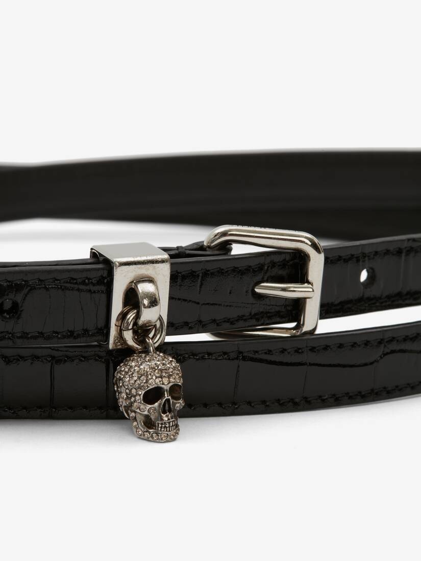 Pave Skull Double Belt in Black - 3