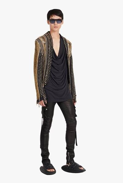 Balmain Slim cut black leather pants outlook