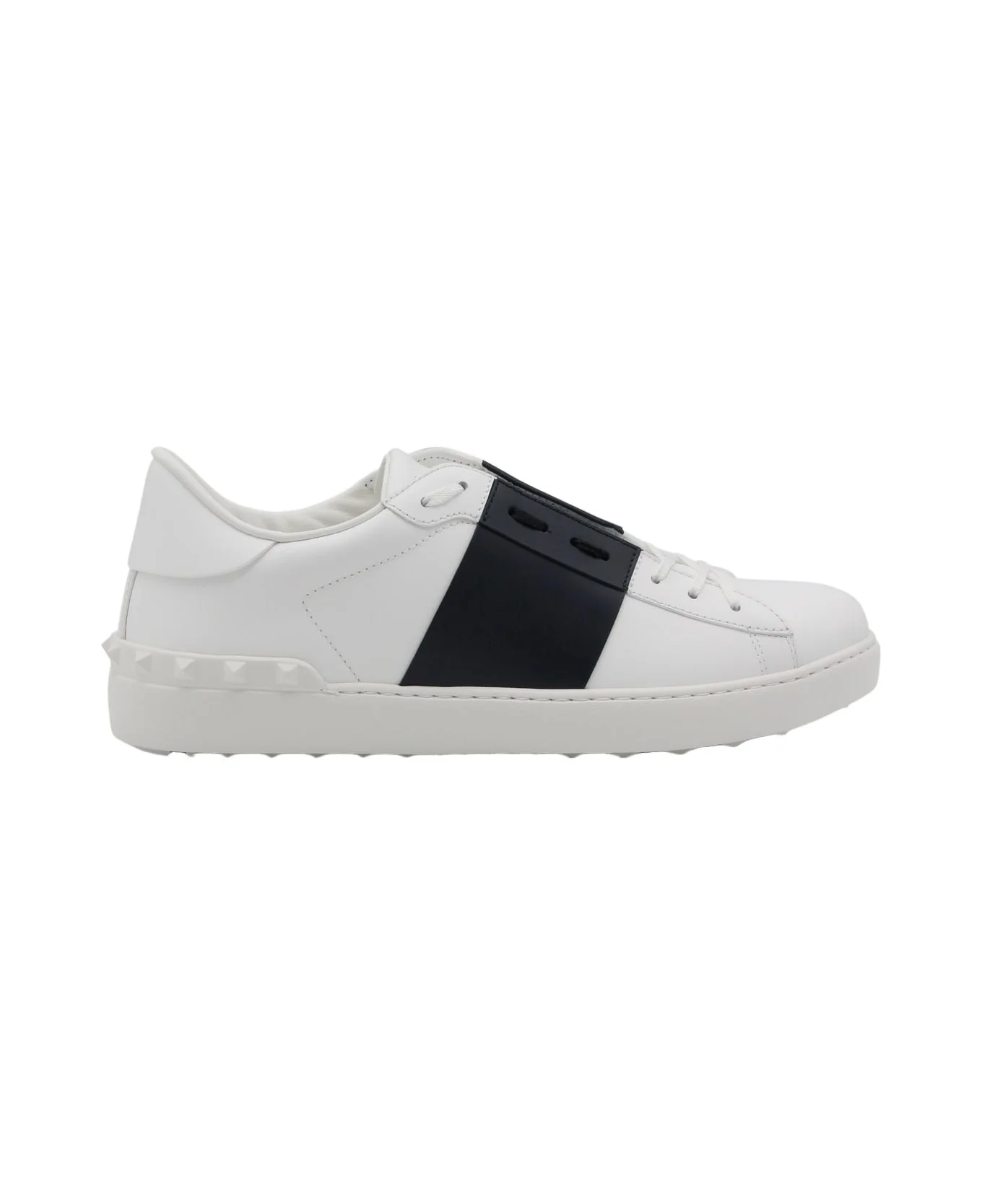 White And Blue Leather Open Sneakers - 1