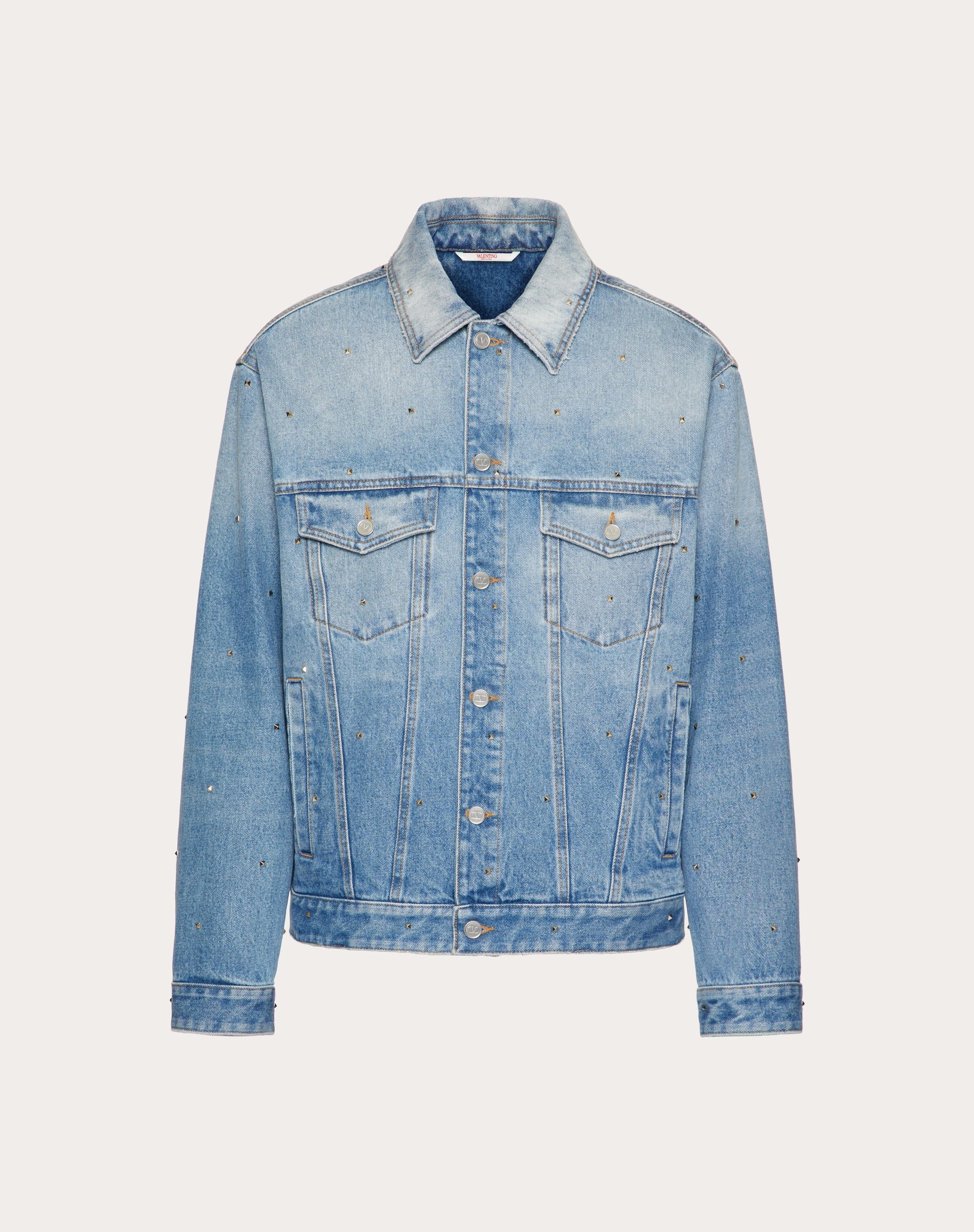 DENIM JACKET WITH ALL-OVER ROCKSTUD SPIKE STUDS - 1