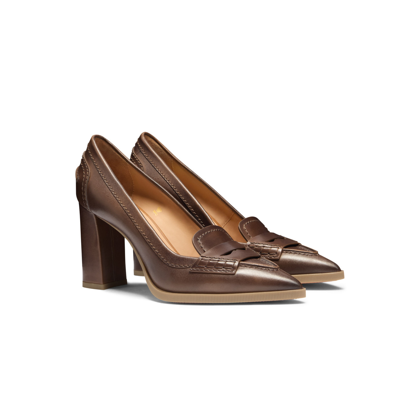 Women's brown leather high-heel pump - 3