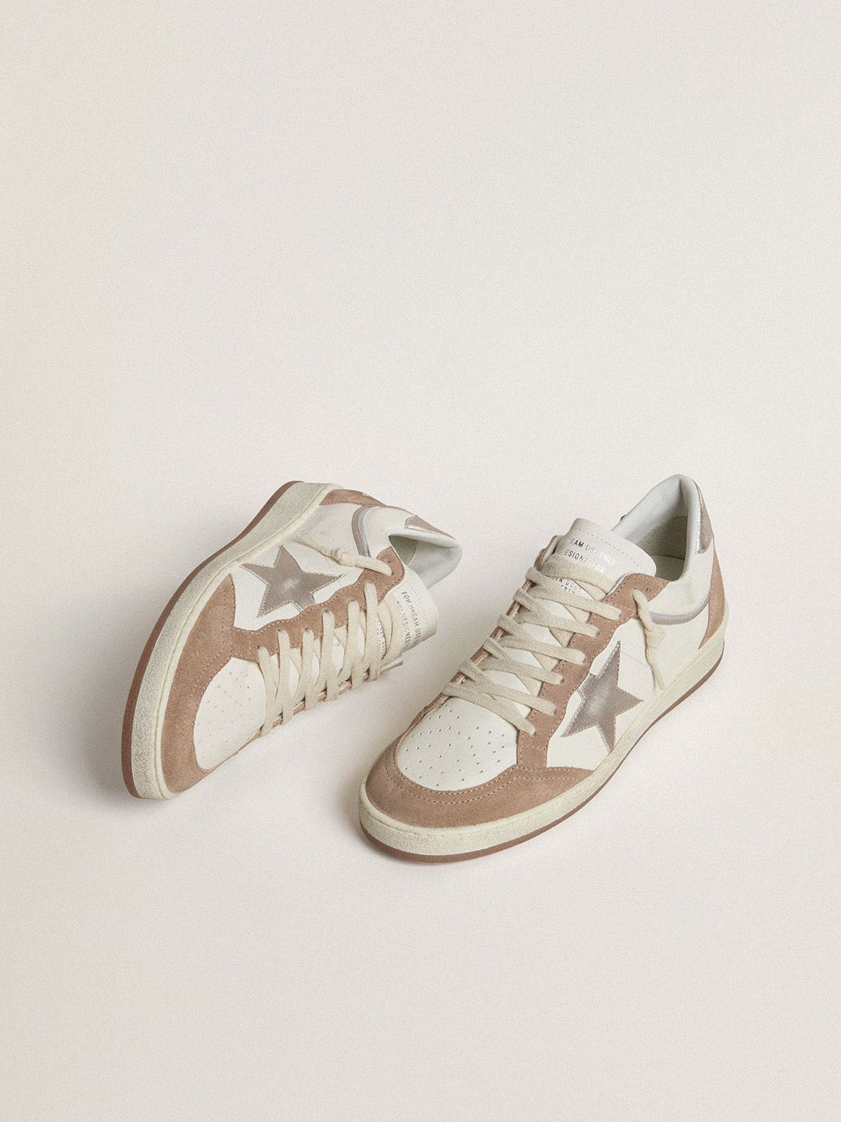Ball Star LTD in white nappa leather and old rose suede with metallic silver leather star and heel t - 2