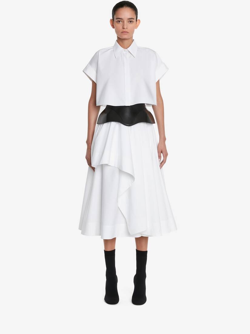 Women's Asymmetric Drape Midi Skirt in Optic White - 2