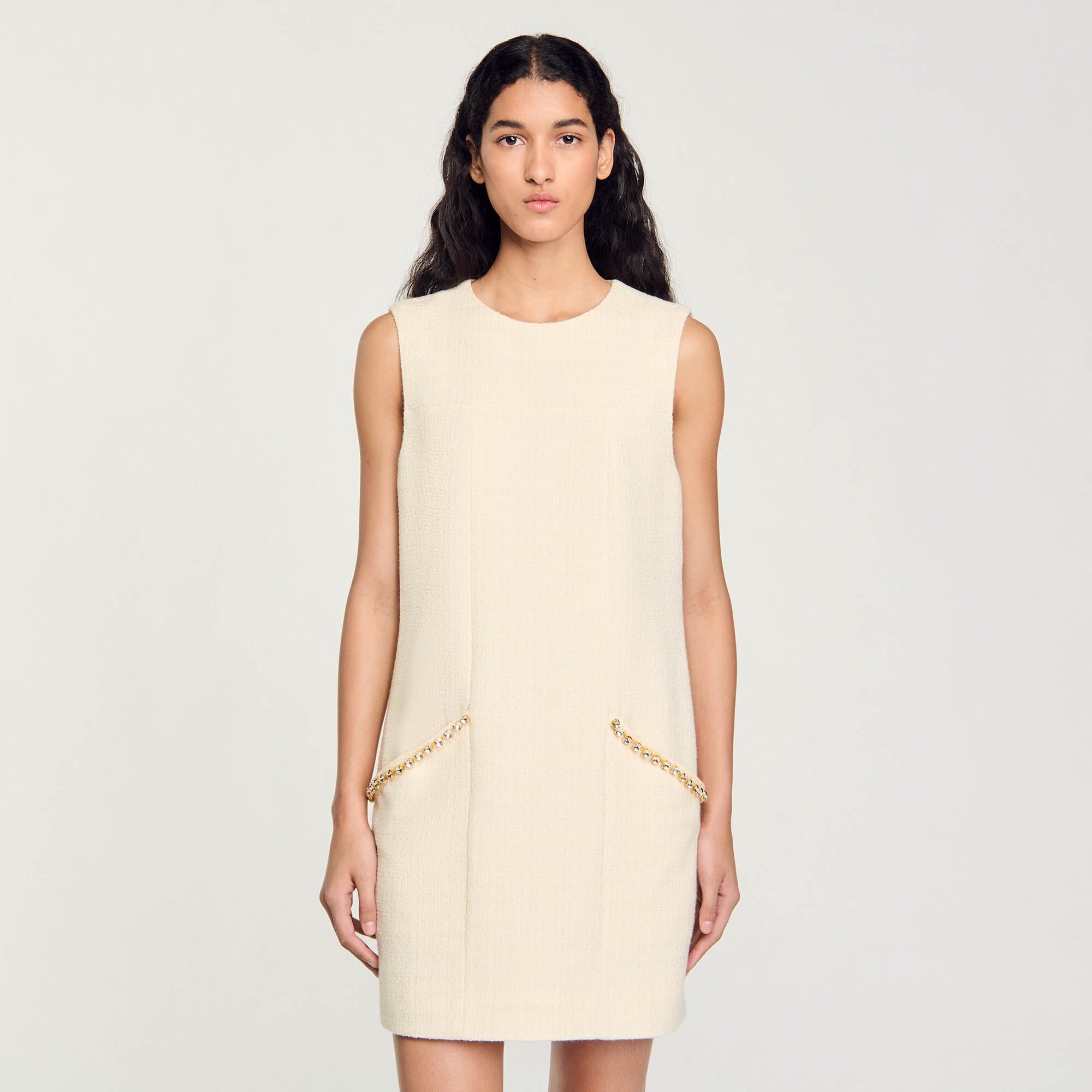 SHORT RHINESTONE TWEED DRESS - 5