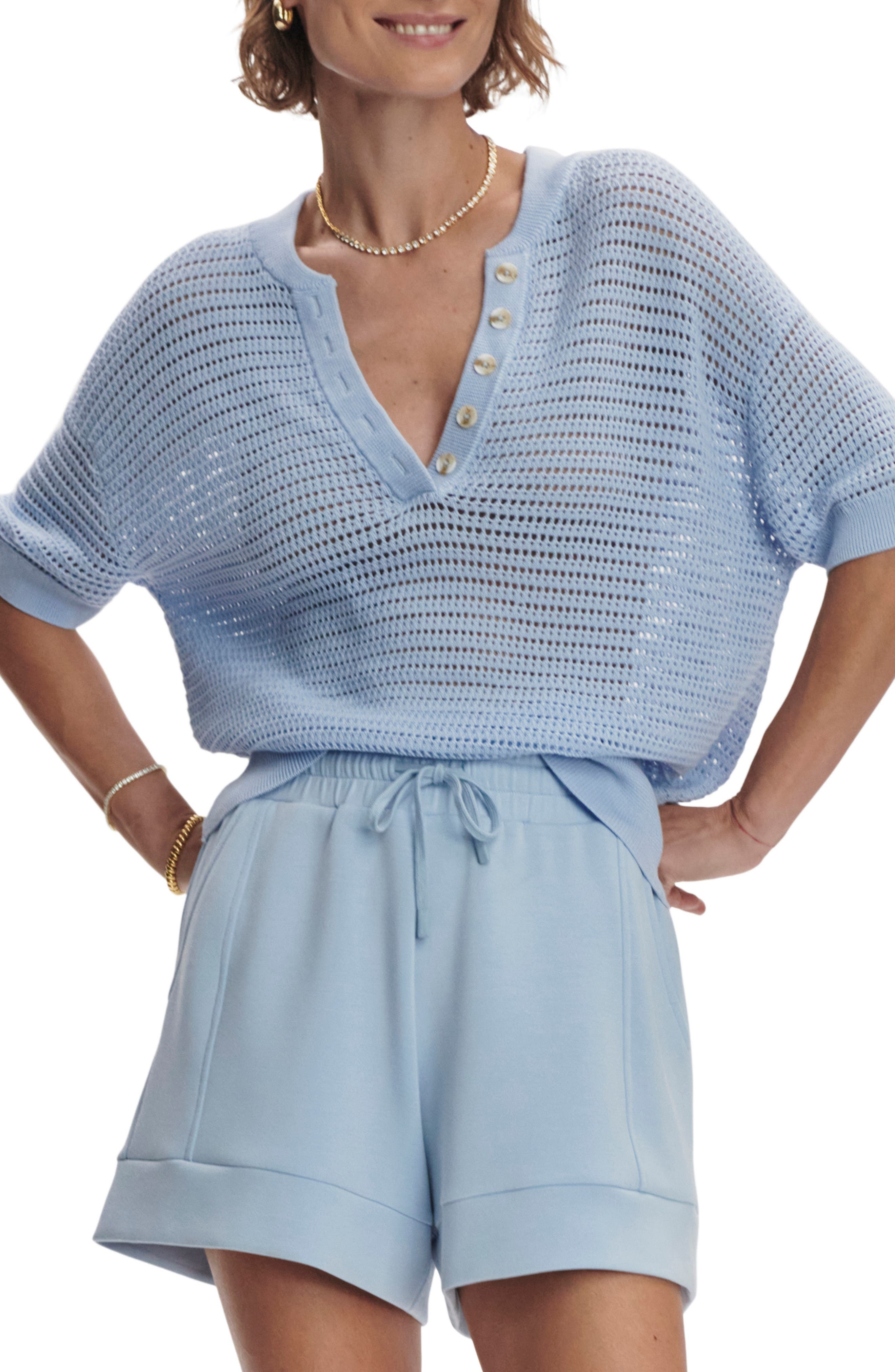 Varley Callie Sheer Knit Cotton Top in Cashmere Blue at Nordstrom - 1