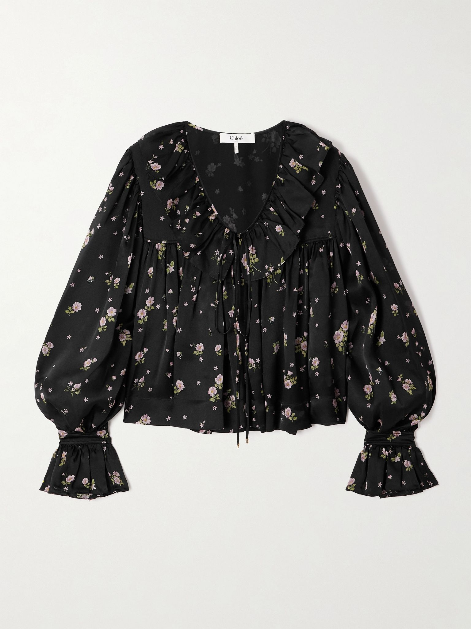 Printed silk-chiffon blouse Black - 1