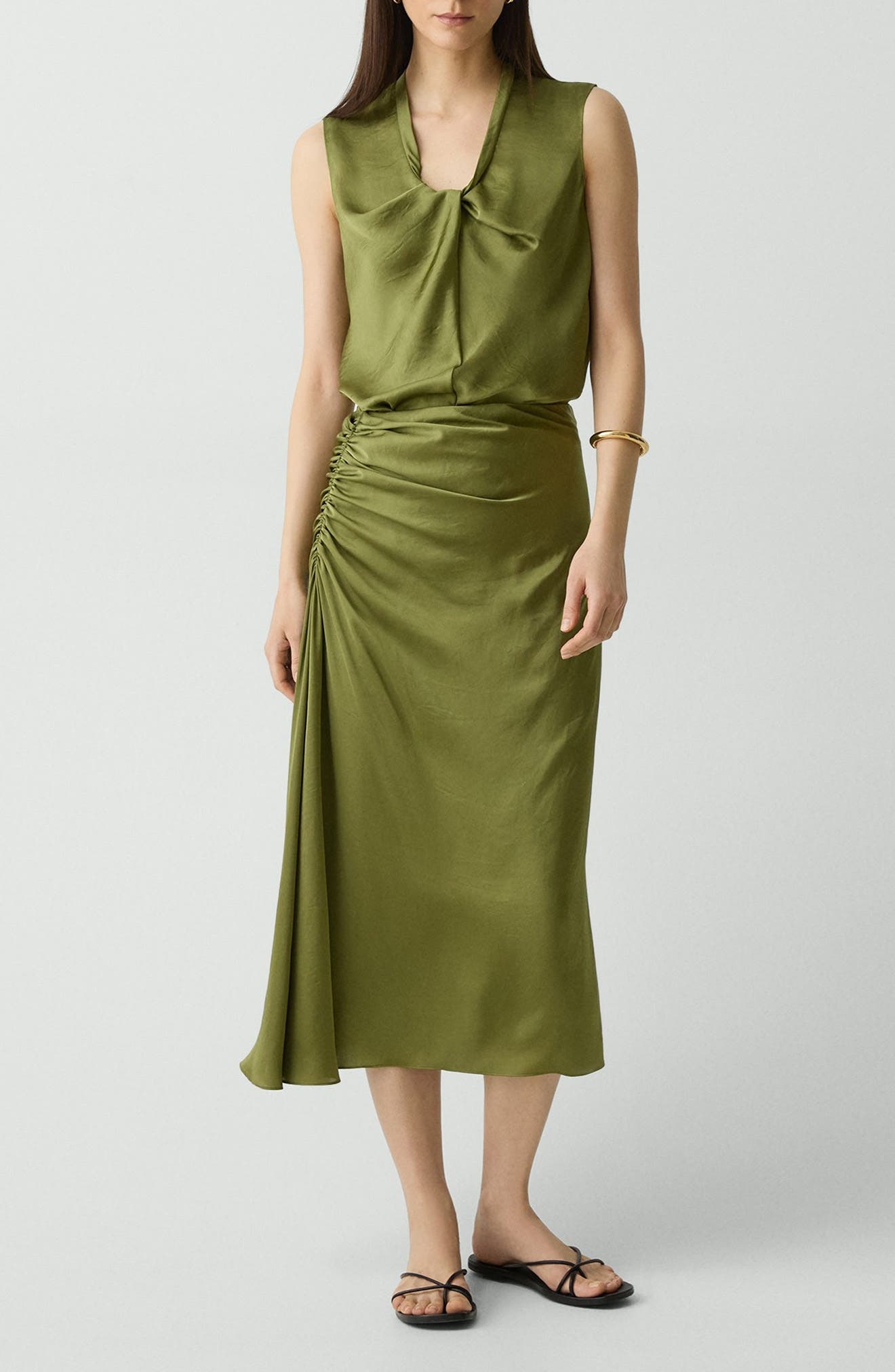 Theory Ruched Midi Skirt in Avocado at Nordstrom - 3