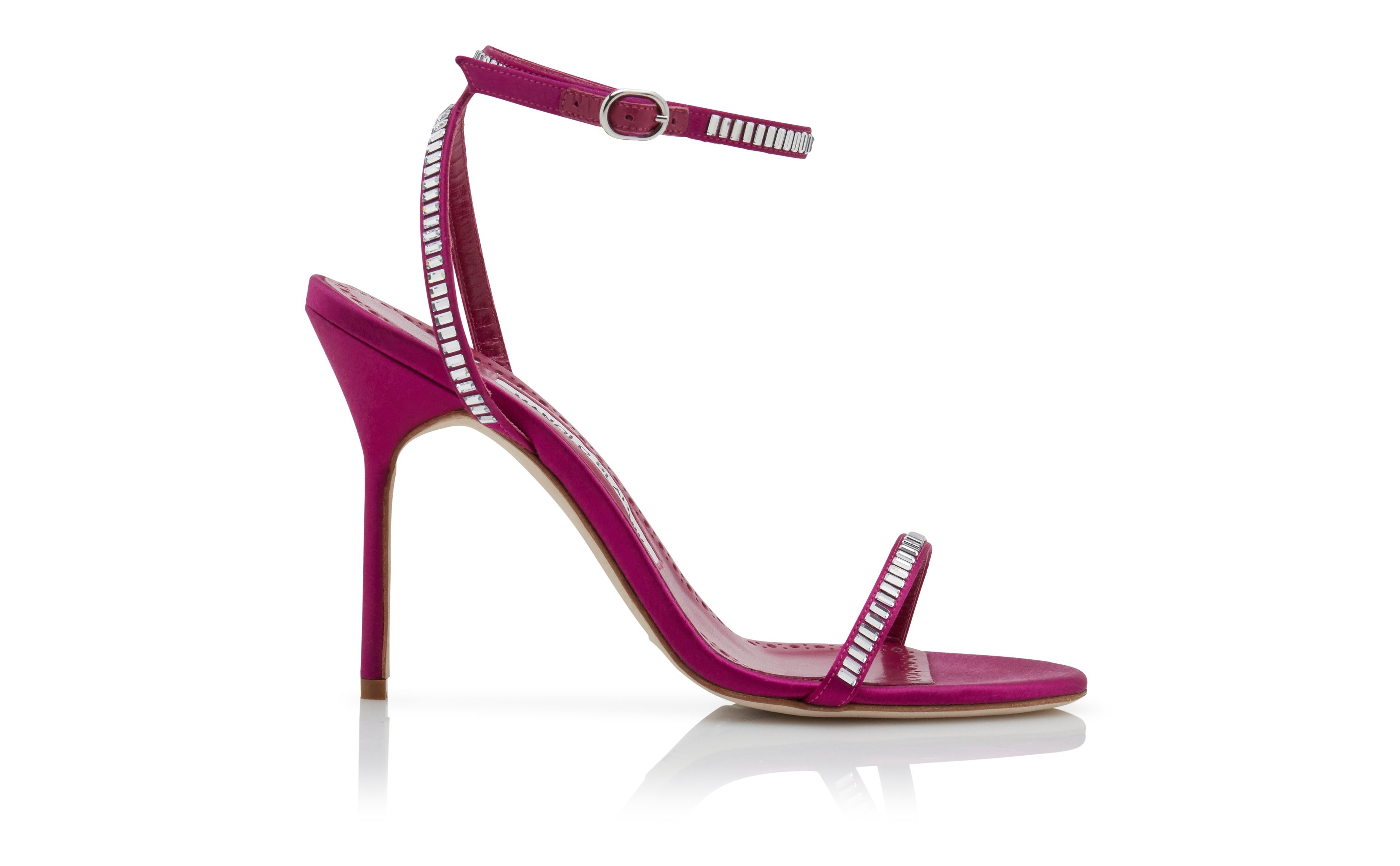 Dark Fuchsia Satin Embellished Strappy Sandals - 1