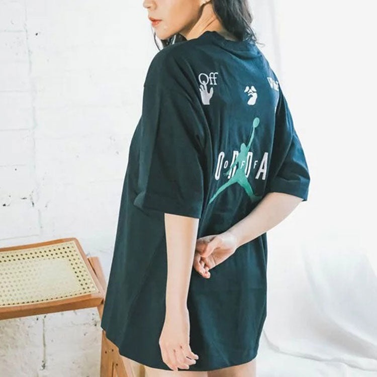 Men's Air Jordan x OFF-WHITE Crossover Logo Embroidered Sports Round Neck Short Sleeve Asia Edition  - 4