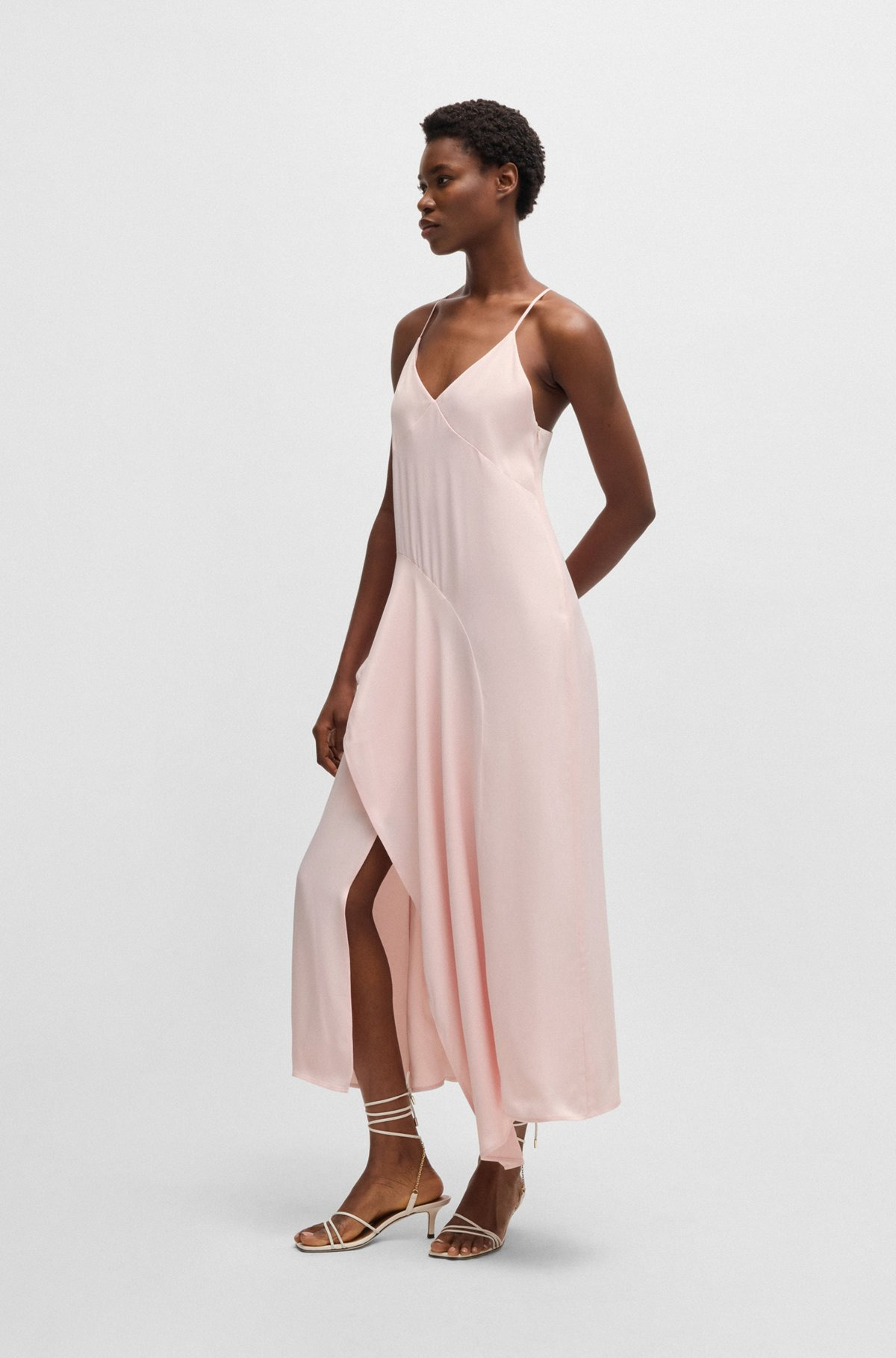 SATEEN DRESS WITH WATERFALL DETAIL - 3