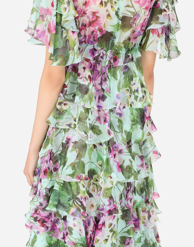 Bluebell-print chiffon calf-length dress with ruffles - 4