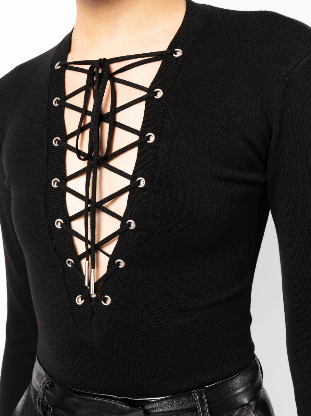 plunge lace-up bodysuit - 5