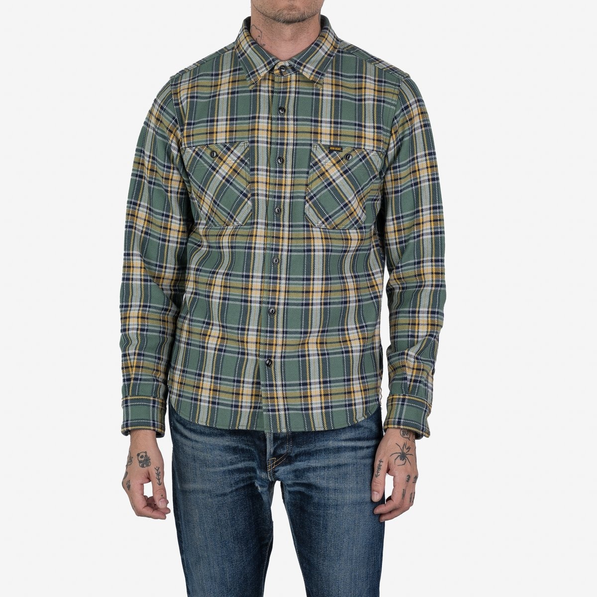 Ultra Heavy Flannel Tartan Check Work Shirt - Green - 2