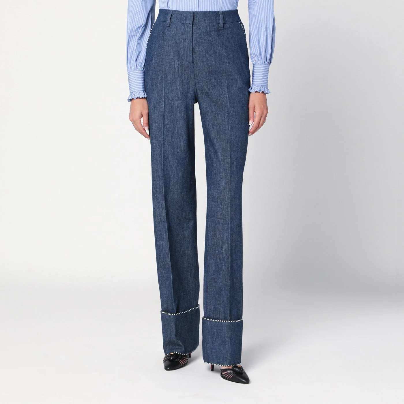 Blue trousers in Chambray Denim - 1