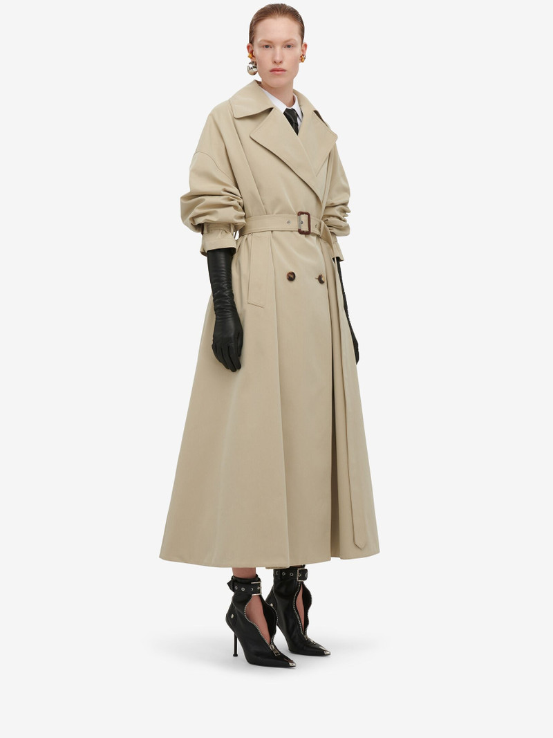 Women's Cocoon Sleeve Trench Coat in Pale Beige 3