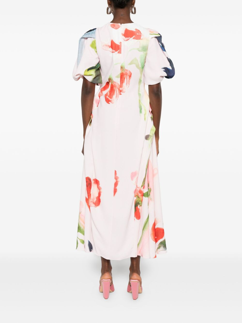 puff-sleeve floral-print midi dress - 4