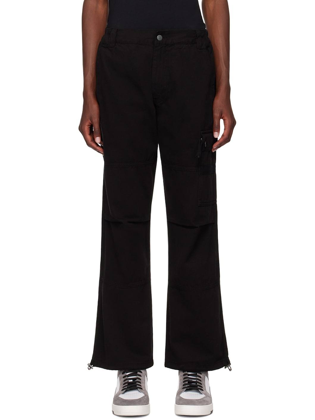 Black Cotton Cargo Pants - 1