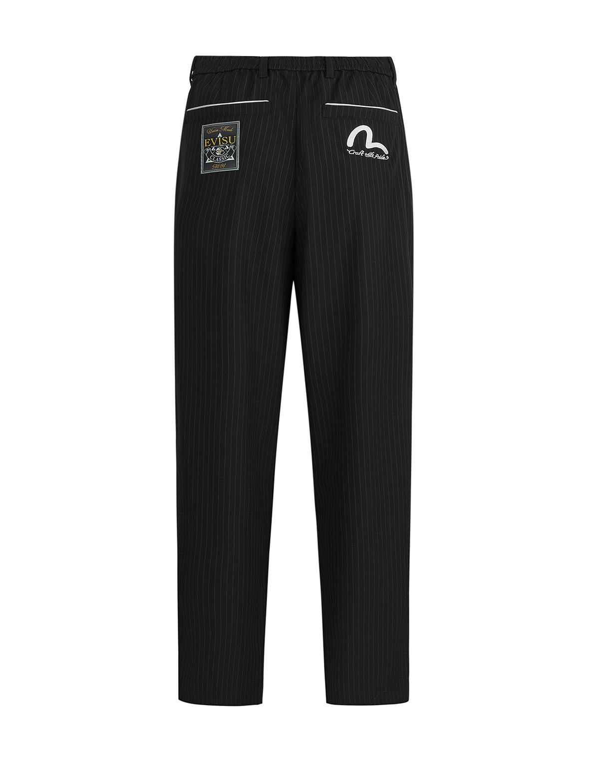 Seagull Embroidery Striped Taper Fit Woven Pants - 12