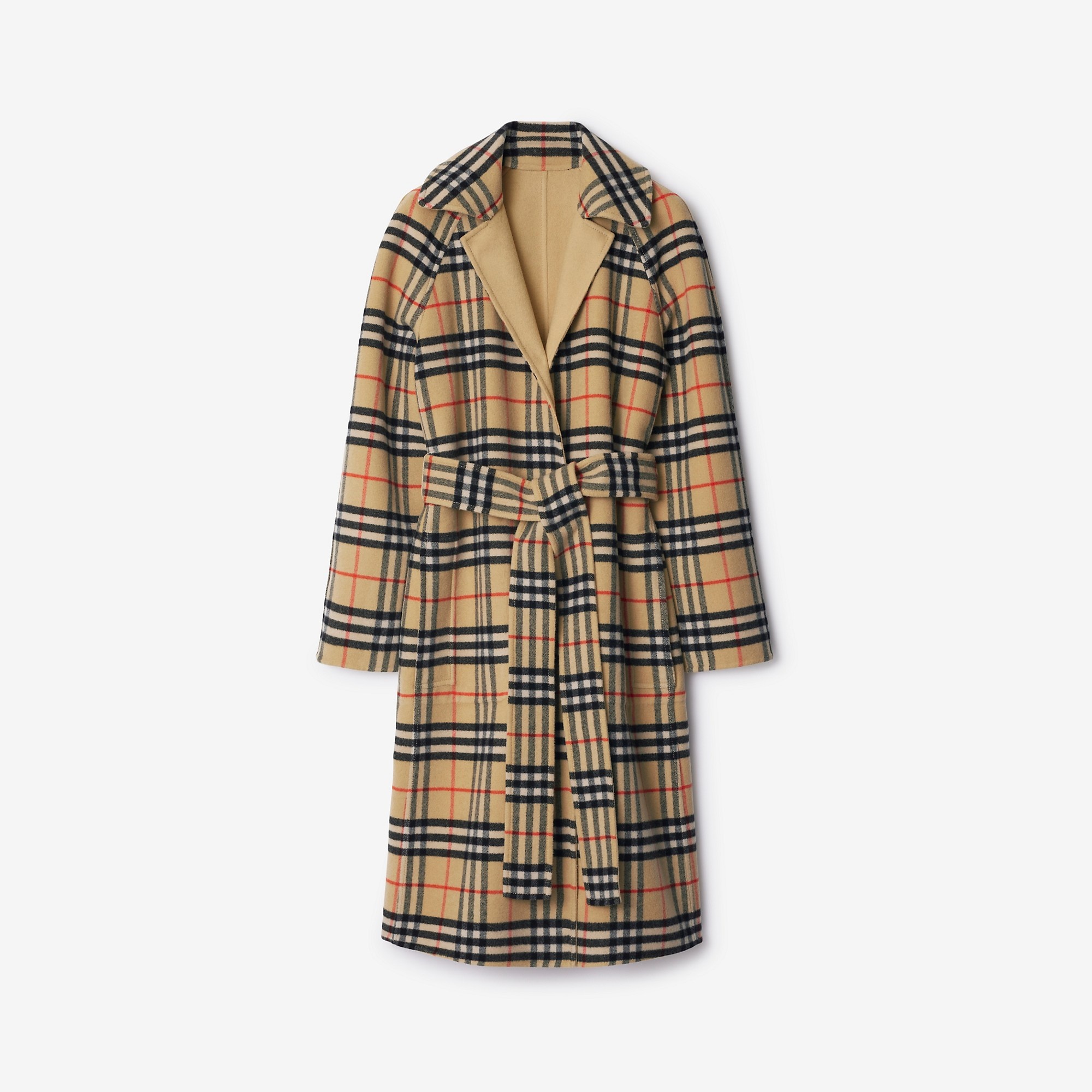 Long Reversible Check Wool Car Coat - 8