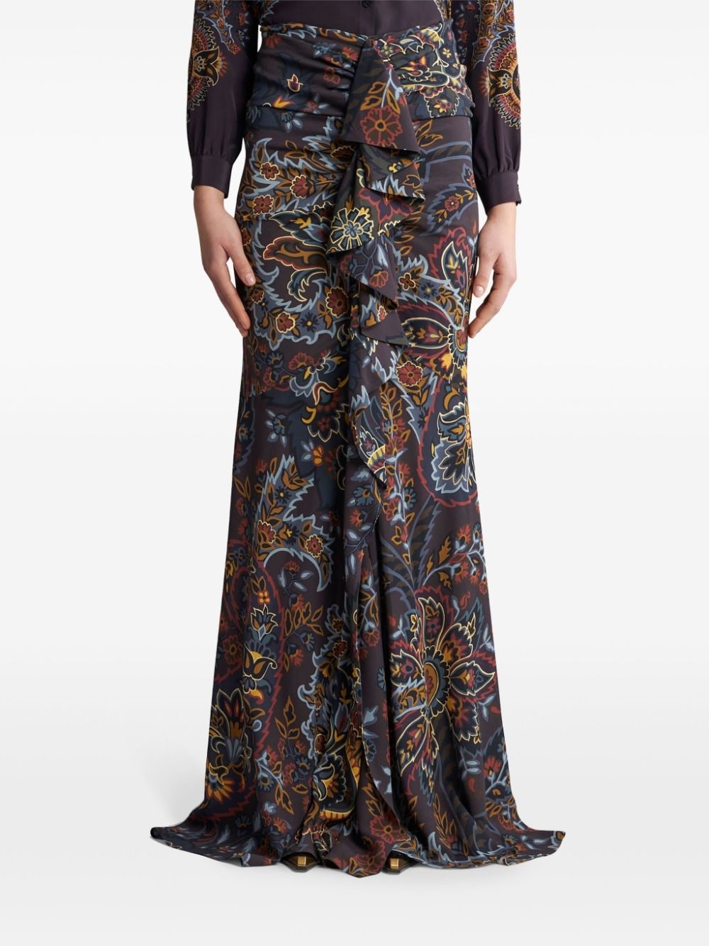 stretch sable paisley-print long skirt - 3