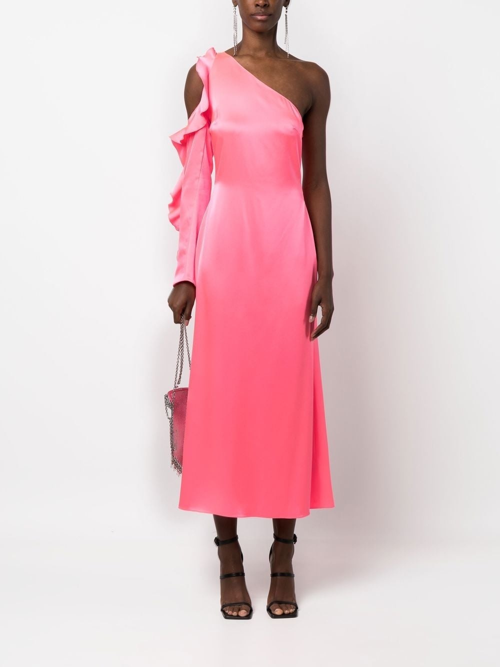 asymmetric ruffle-trim satin dress - 2