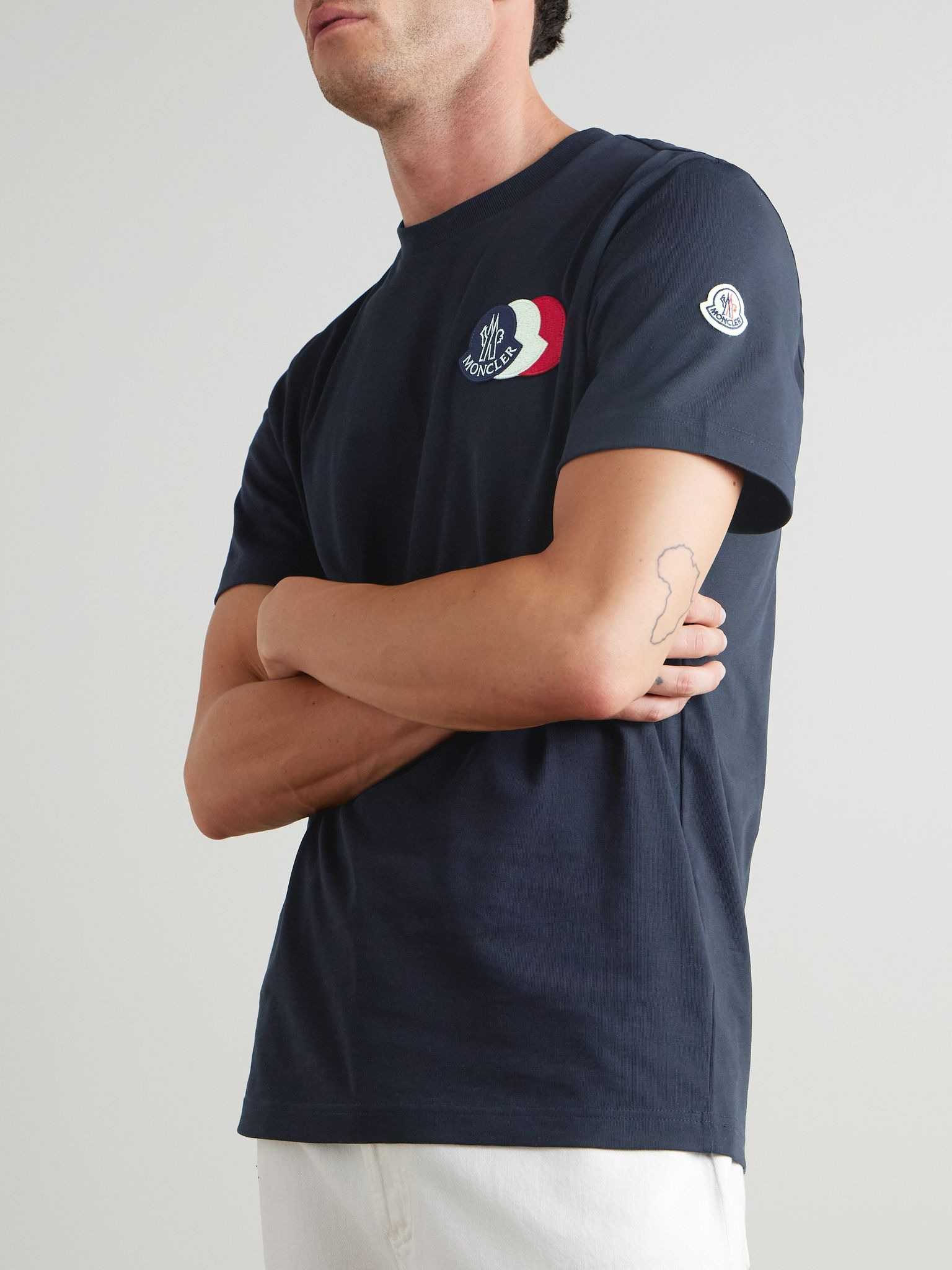 Logo-Appliquéd Cotton-Jersey T-Shirt Navy - 3