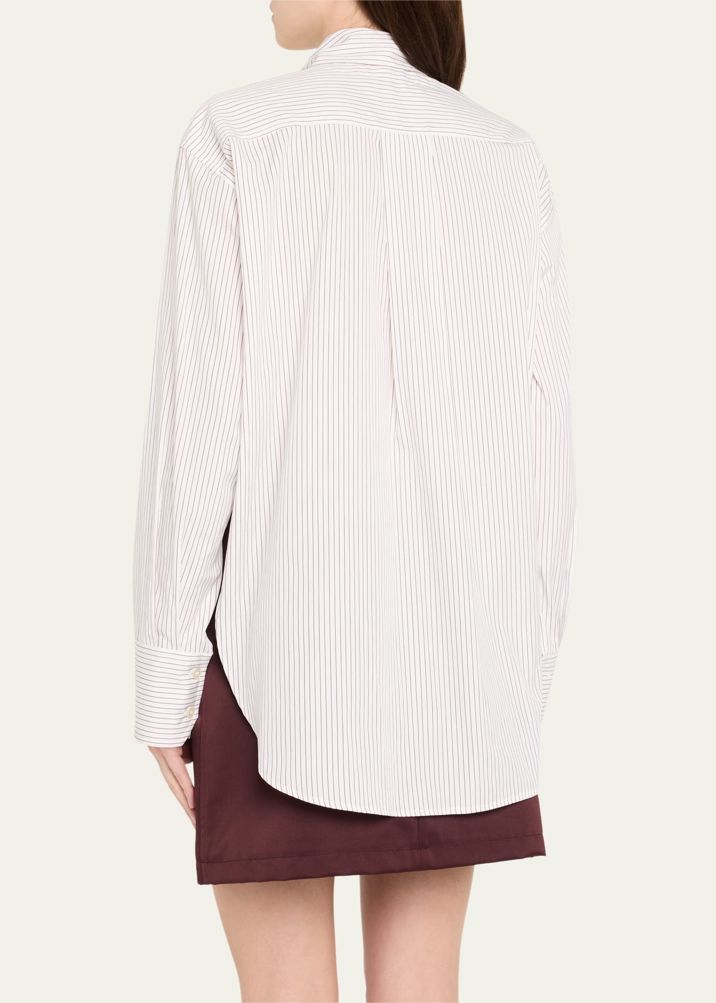 Stripe Scarf-Neck Button Down Blouse - 3
