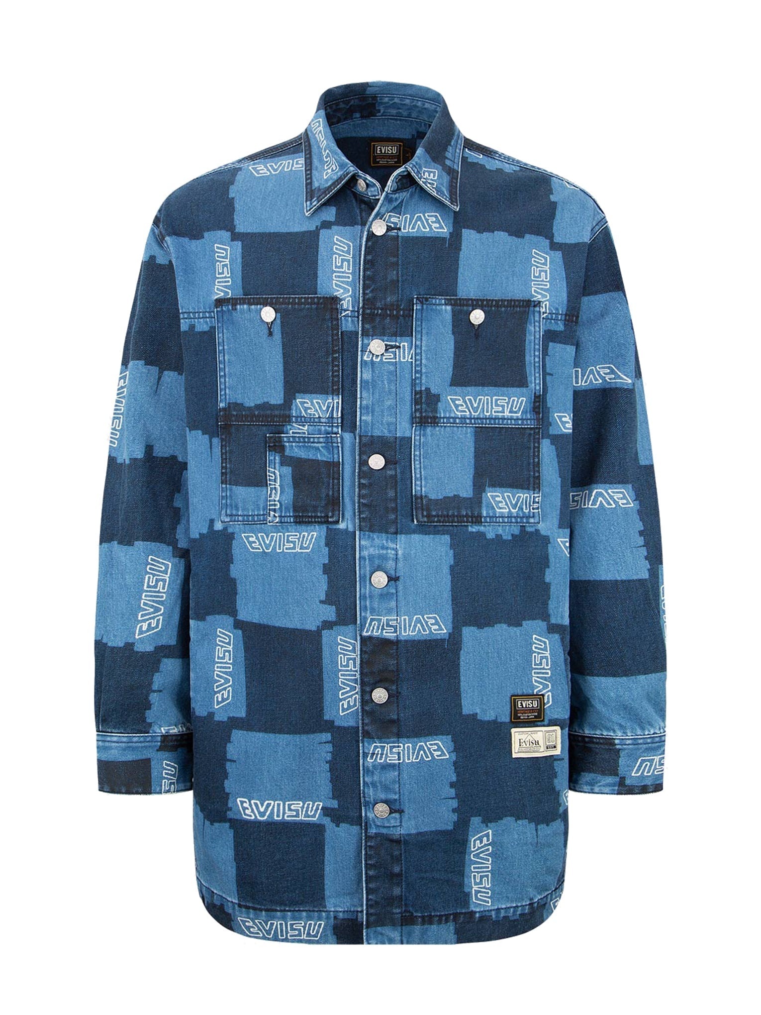 Allover Check Pattern Print Denim Shirt Jacket - 13