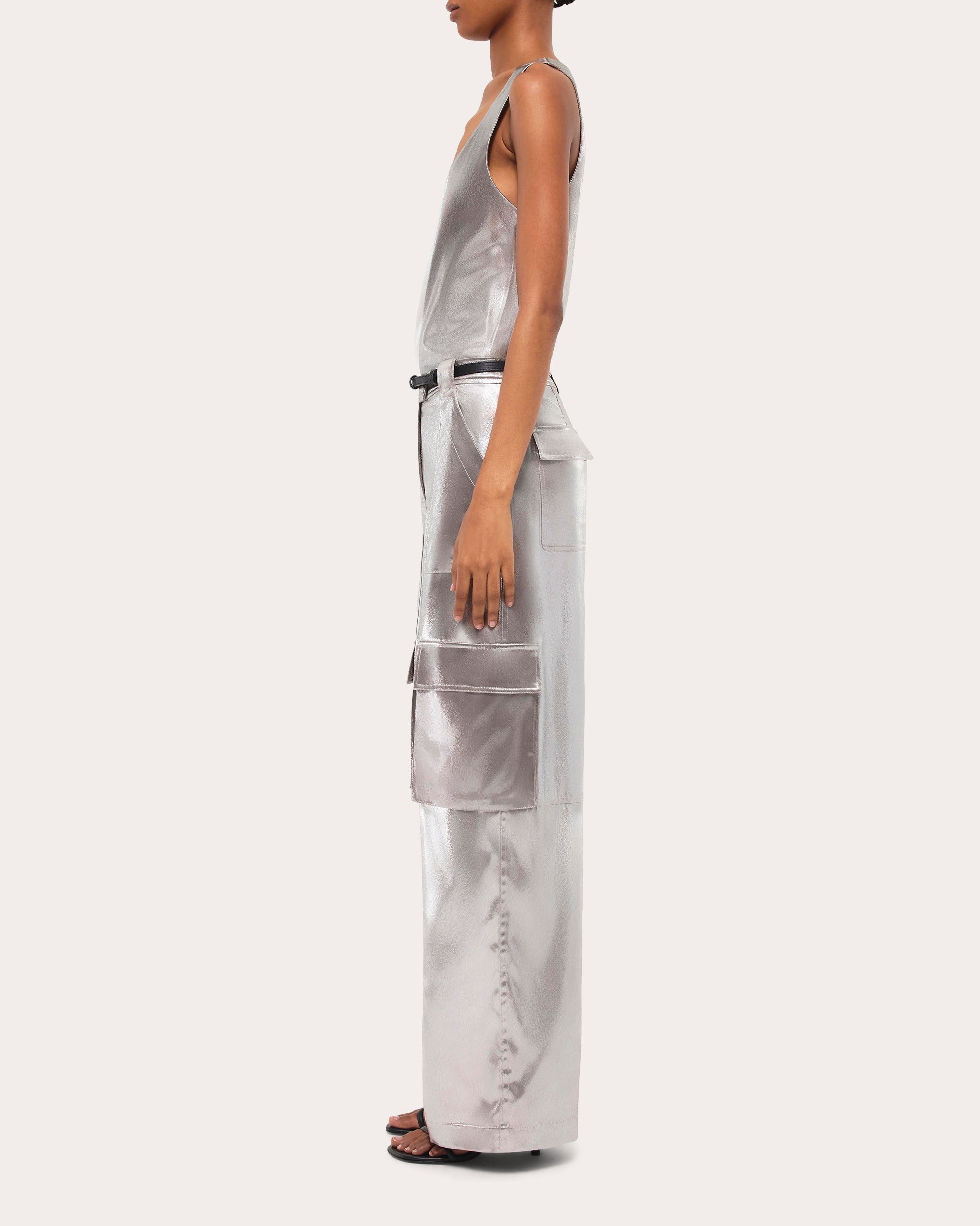Beatriz Metallic Lamé Wide-Leg Cargo Pants - 3