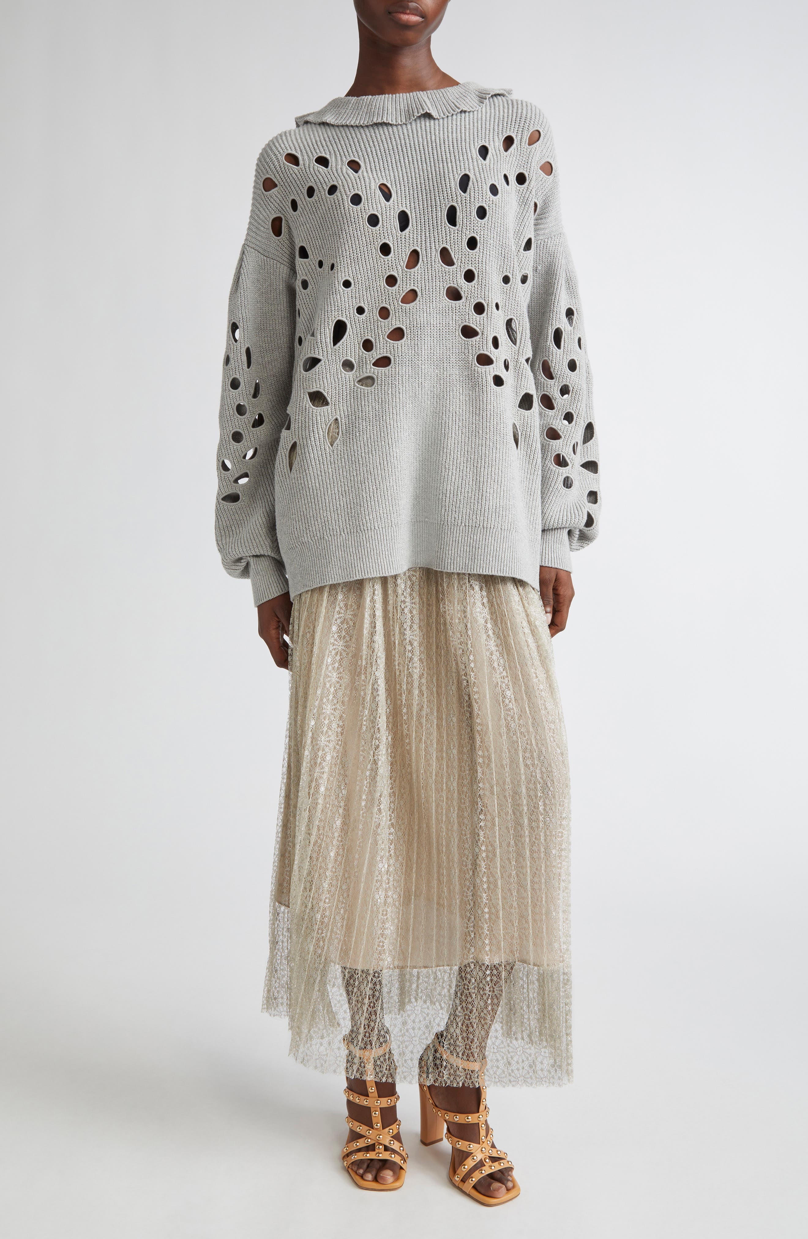 Ulla Johnson Francia Cutout Sweater in Grey Melange at Nordstrom - 7