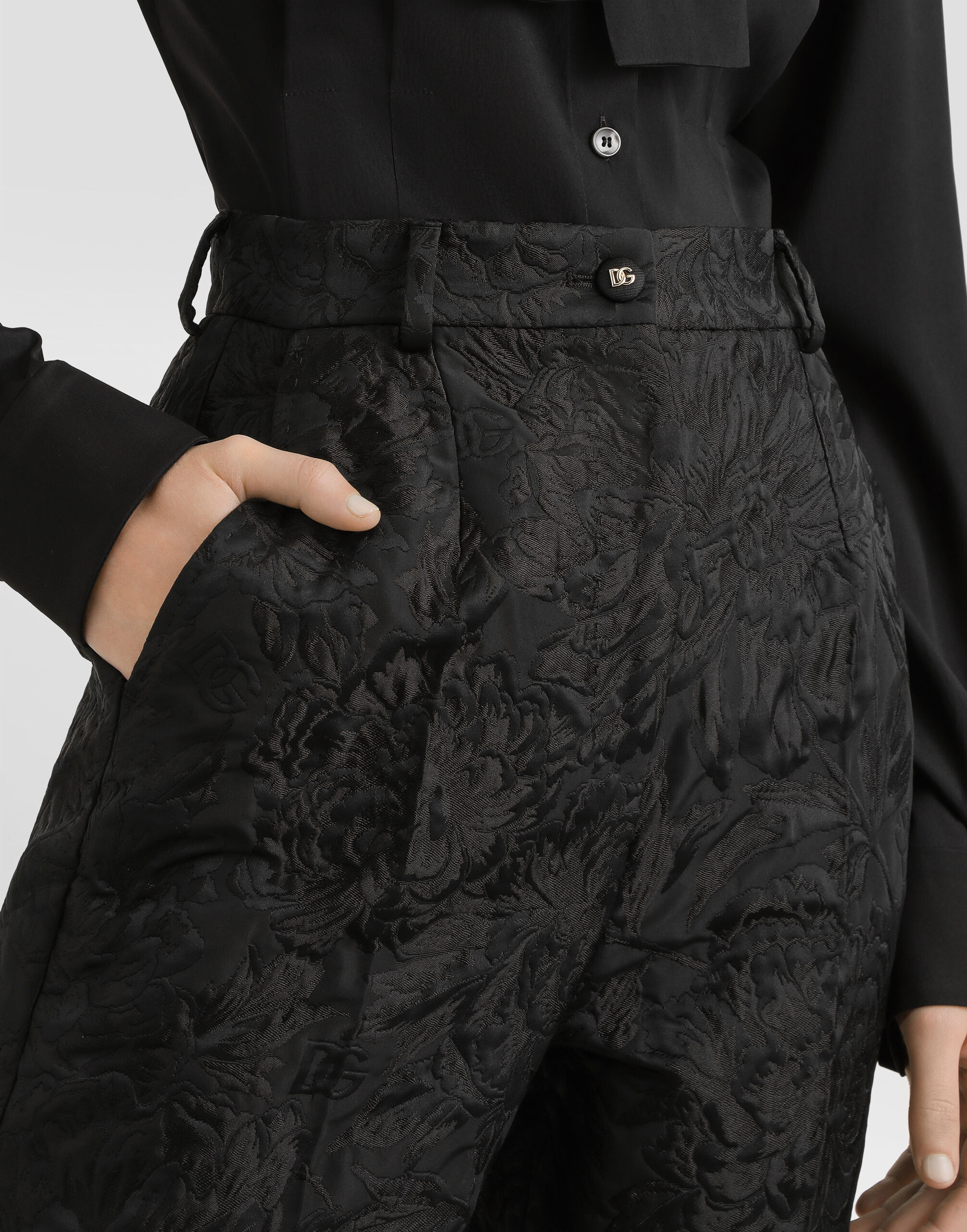 Peony-motif brocade trousers - 4
