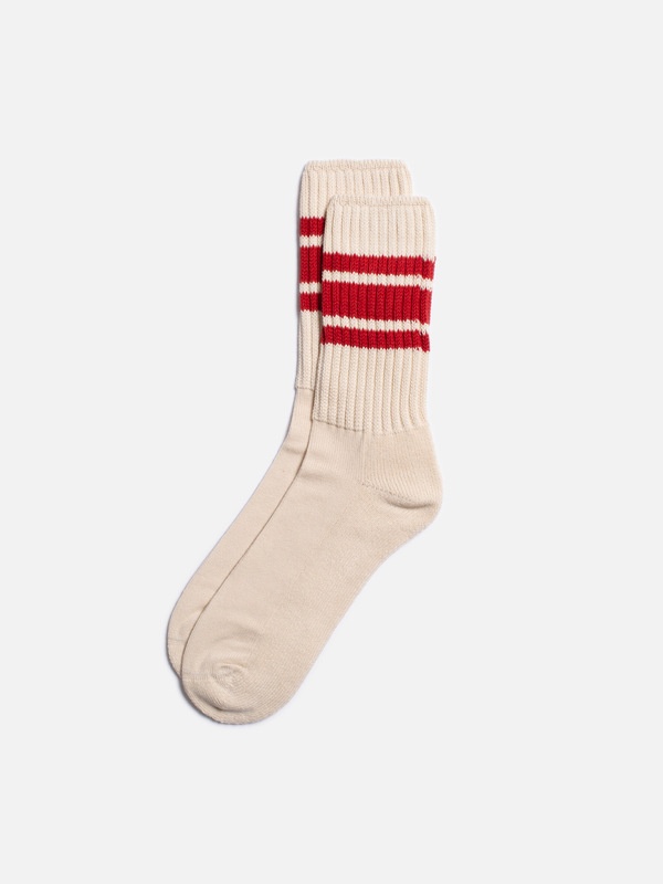 Men Vintage Sport Socks Offwhite/Red - 1