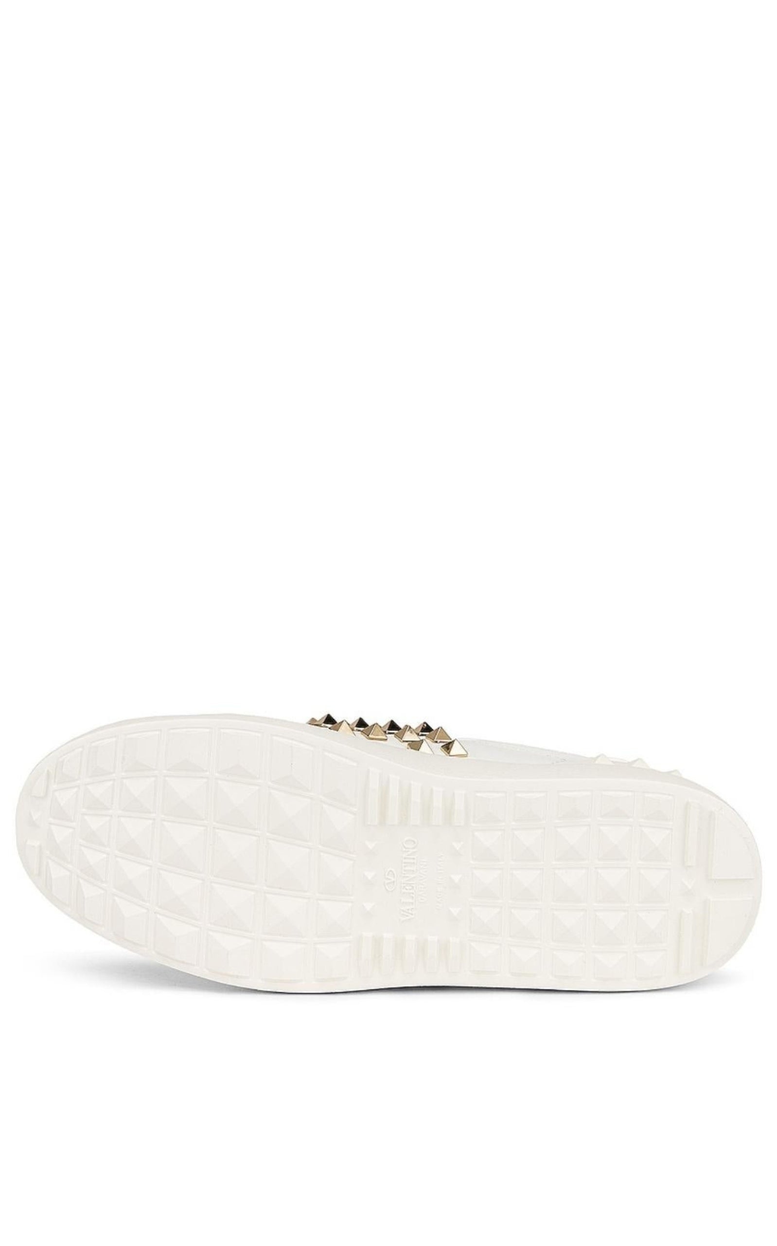 White Leather Rockstud Sneakers - 5