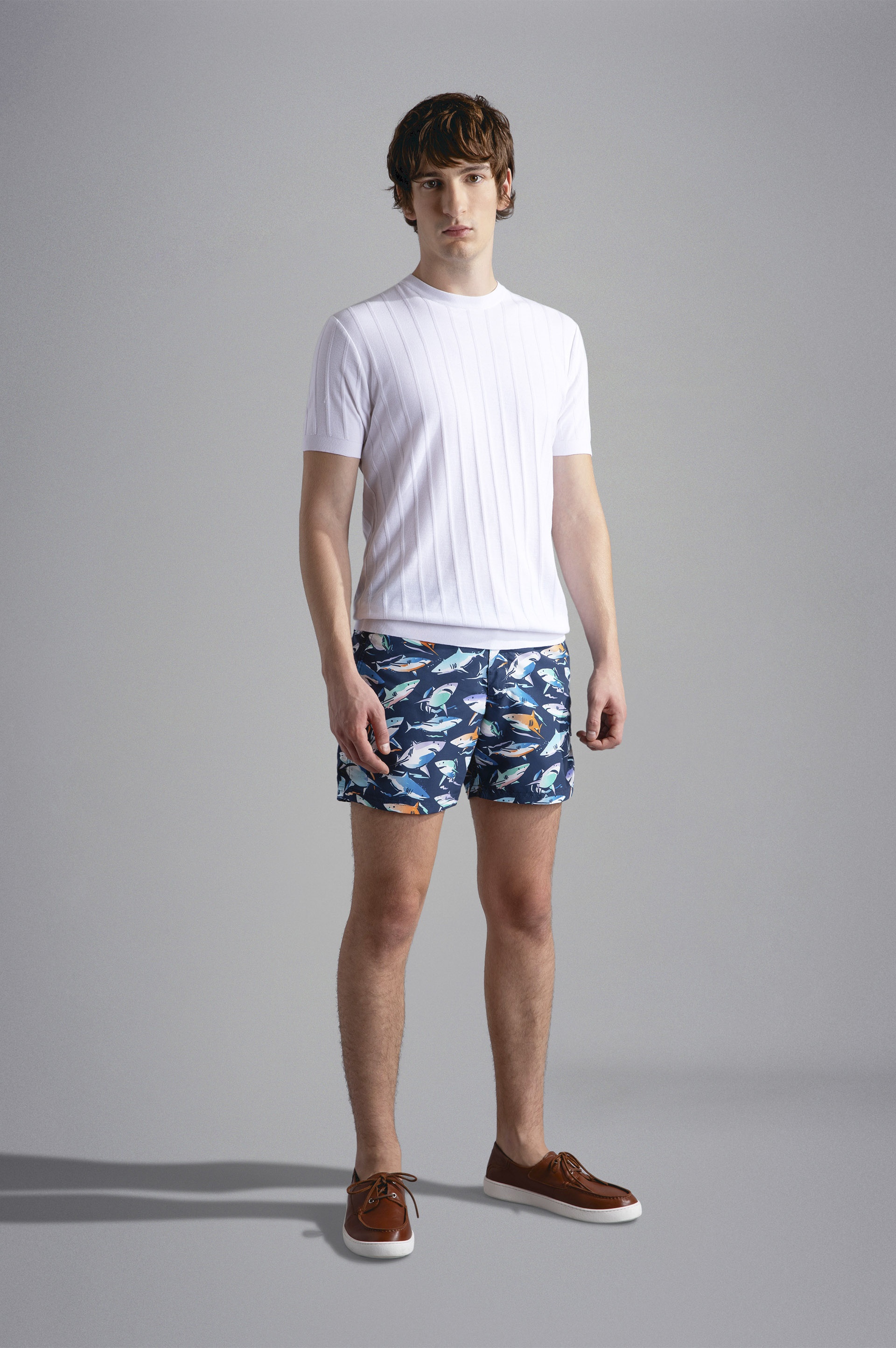 SWIM SHORTS WITH MULTICOLOUR SHARK PRINT - 2